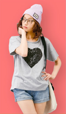 レディーススパンコールTシャツ(ハート) 
