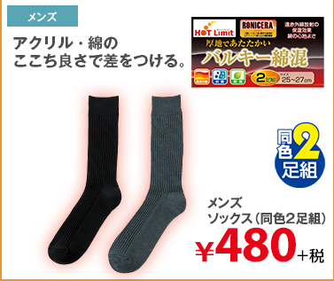 メンズソックス（同色2足組） ￥480円