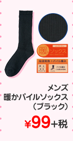 メンズ　暖かパイルソックス(ブラック) ¥99+税