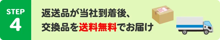 STEP4:返送品が当社到着後、交換品を送料無料でお届け