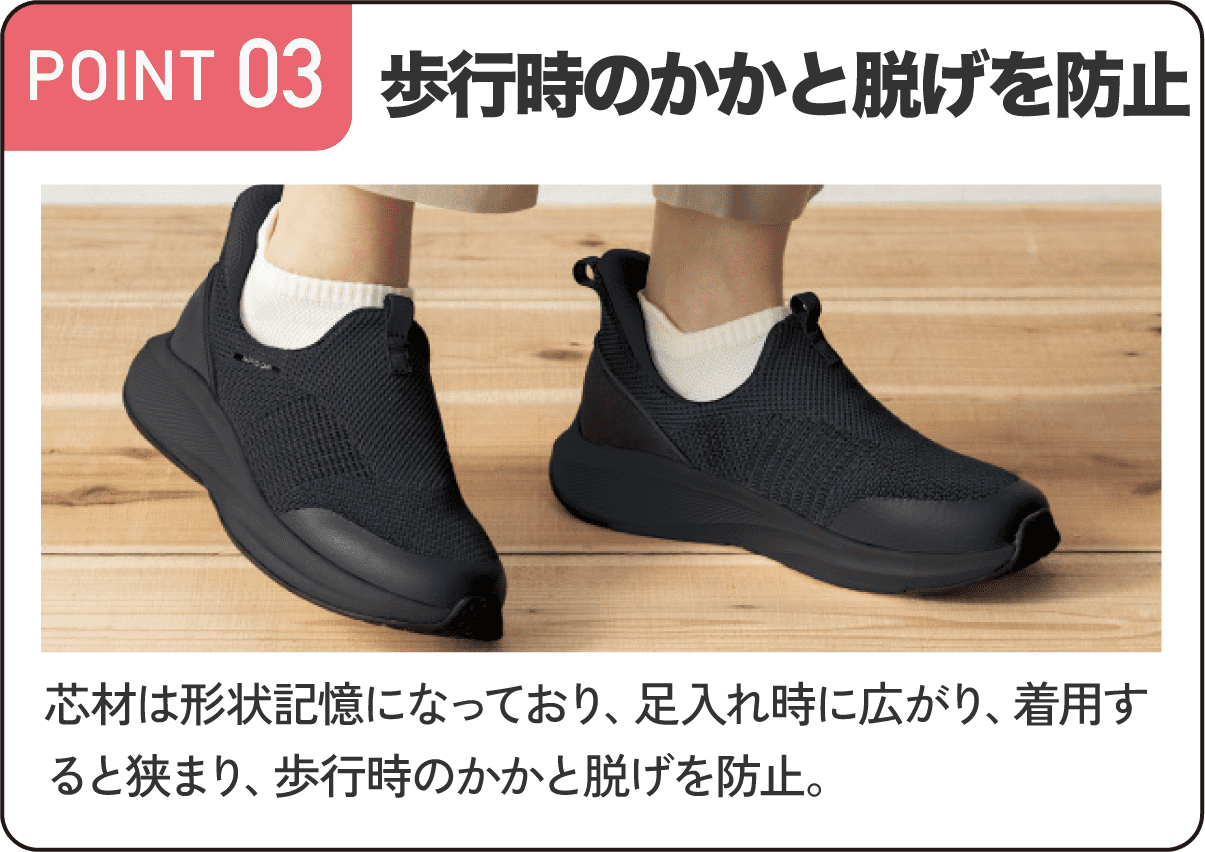 POINT03 歩行時のかかと脱げを防止
