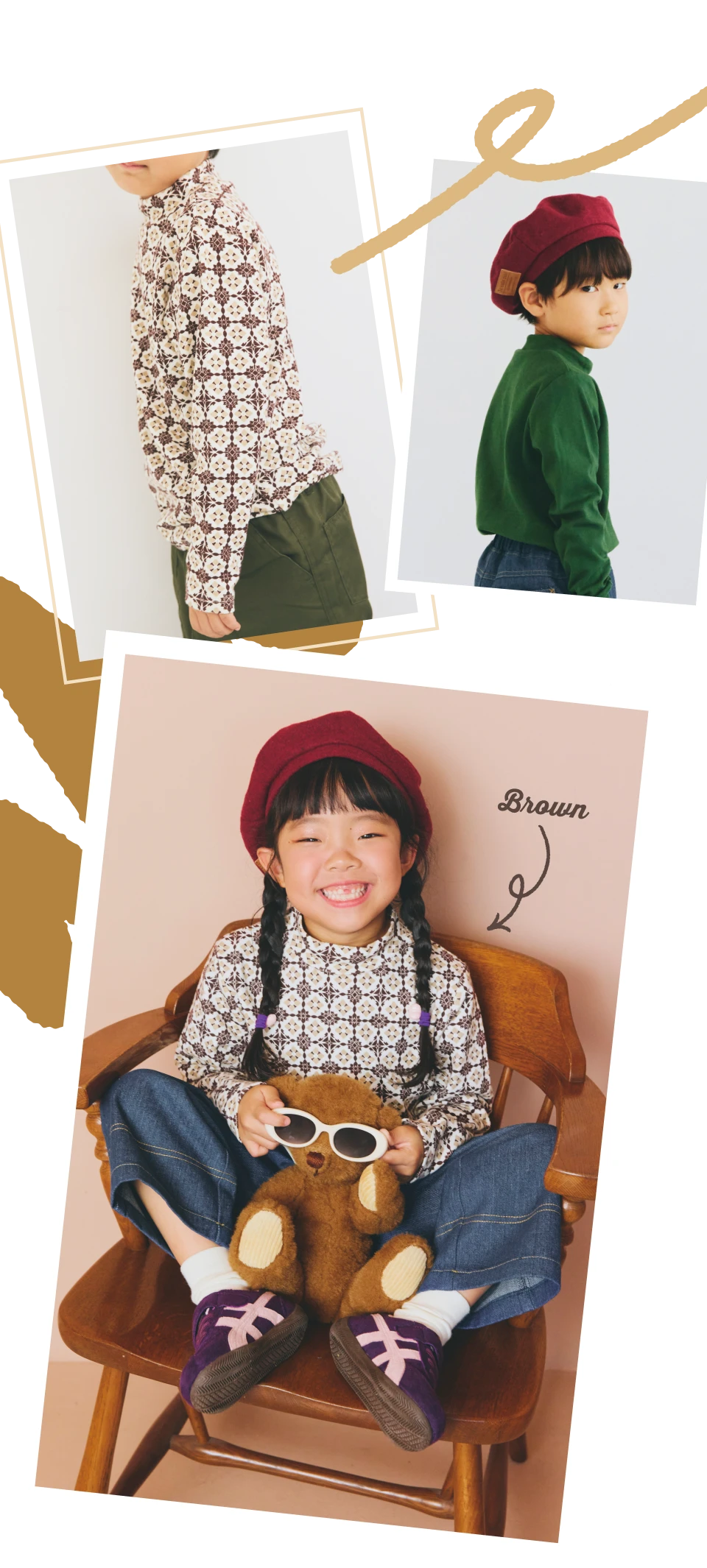 重ね着したくなるレトロなタイル柄デザイン Brown
