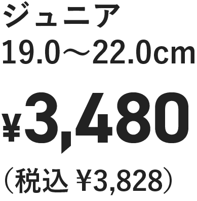 ジュニア 19.0〜22.0cm ¥3,480（税込¥3,828）