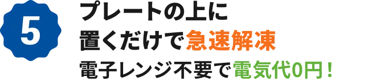 5：プレートの上に置くだけで急速解凍 電子レンジ不要で電気代0円！