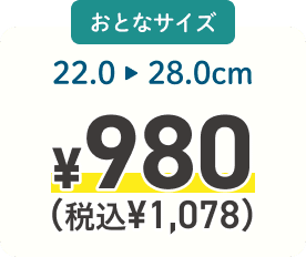 おとなサイズ 22.0-28.0cm ¥980(税込1,078)