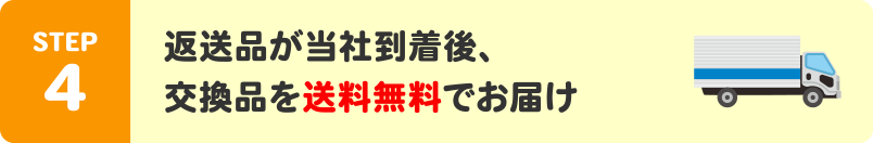 STEP4:返送品が当社到着後、交換品を送料無料でお届け