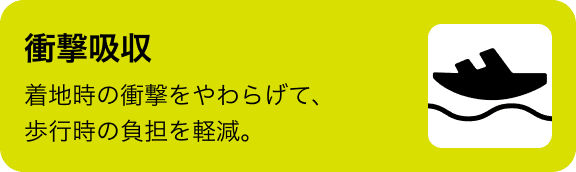 衝撃吸収 着地時の衝撃をやわらげて、歩行時の負担を軽減。