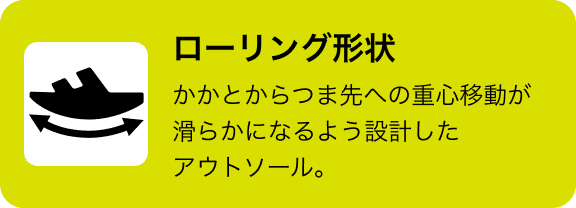 ローリング形状 かかとからつま先への重心移動が滑らかになるよう設計したアウトソール。