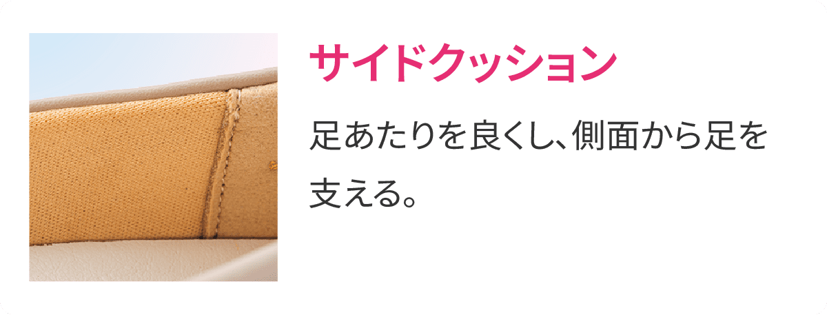 サイドクッション 足あたりを良くし、側面から足を支える。