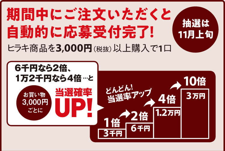 【抽選は11月上旬】期間中にご注文いただくと自動的に応募受付完了！