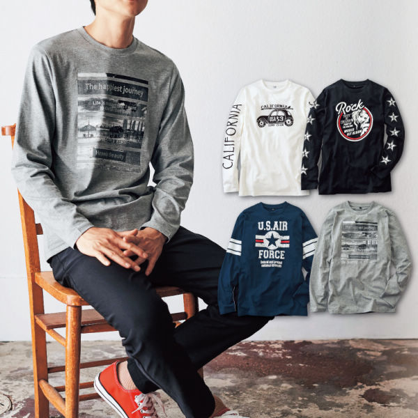 20～25％OFF】メンズ長袖プリントTシャツ | 【ヒラキ】激安靴の通販 
