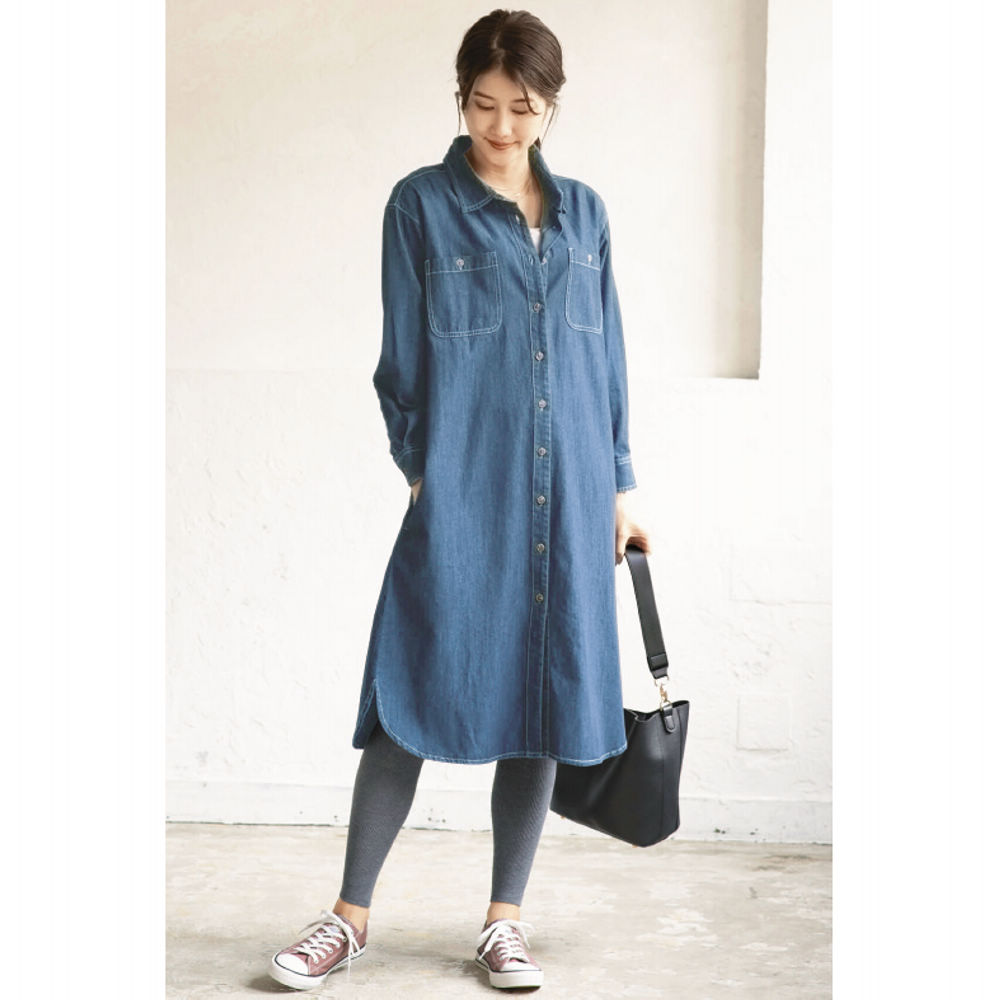 レディースデニムシャツワンピース【M~4L】 | 激安靴の通販 レディースデニムシャツワンピース【M~4L】 | 激安靴の通販