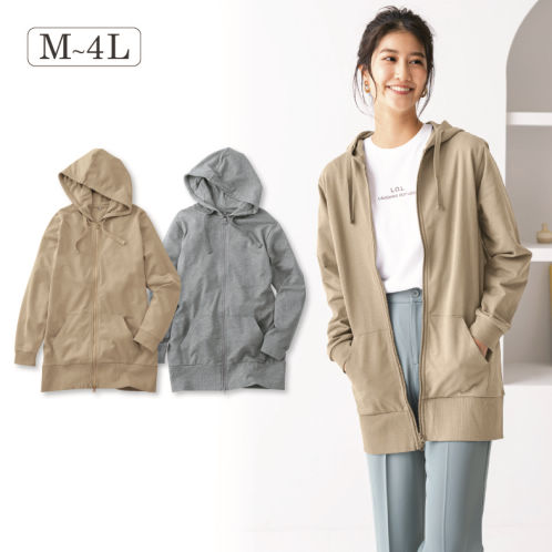 レディースチュニック丈ジップパーカ【M～4L】 | 激安靴の通販