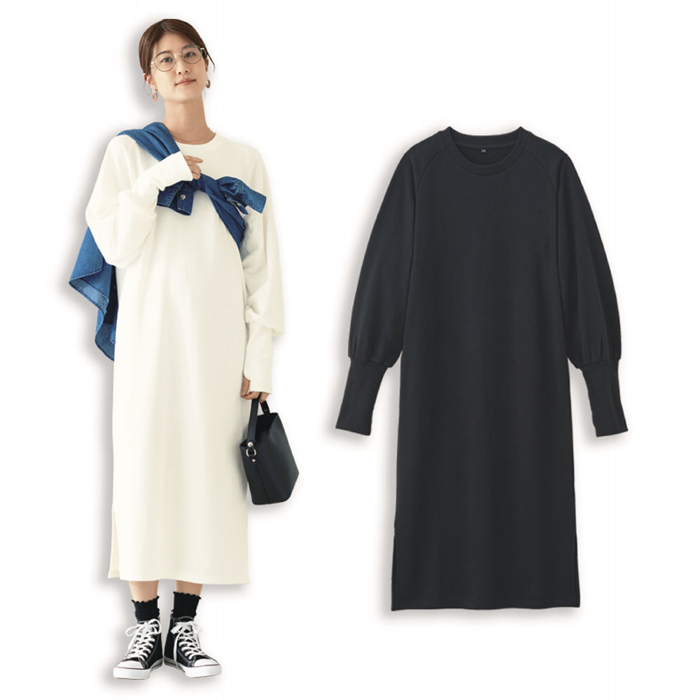 レディース袖ボリューム裏毛ワンピース【M～3L】 | 激安靴の通販