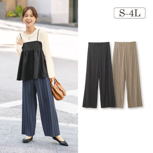レディースプリーツワイドパンツ【S～4L】 | 激安靴の通販