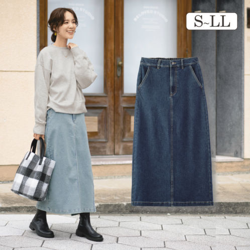 デニム　ロングスカート　新品　25 フォロー割-200円 セール】 ◇ストレッチデニムタイトロングスカート （デニム