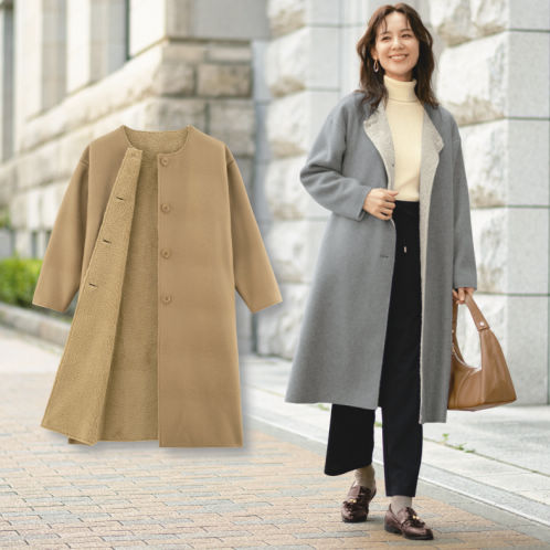 レディースノーカラーボアコート | 激安靴の通販 ヒラキ公式サイト