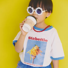 【インフルエンサーコラボ/natsumi】キッズ袖リブ配色プリントTシャツ【90～140cm】