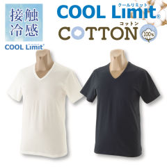 接触冷感 メンズコットンVネック半袖シャツ