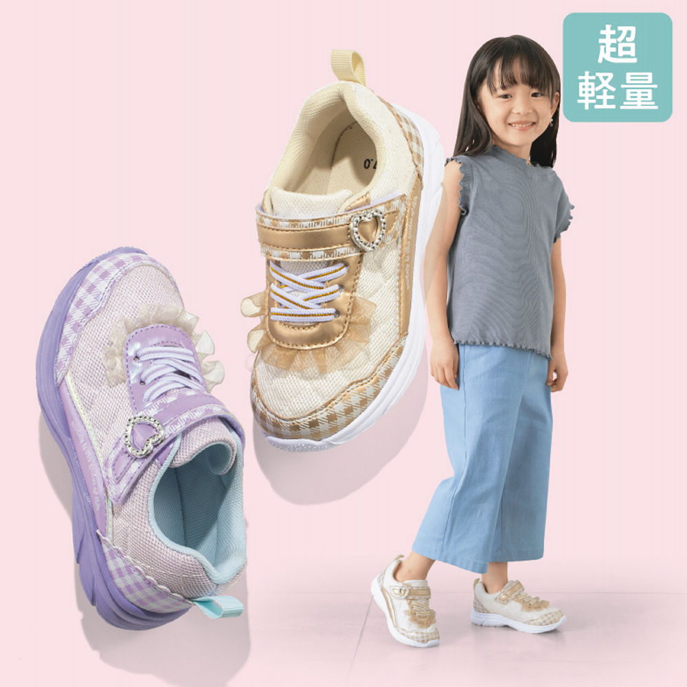 ガールズチェック柄ハートモチーフ付スニーカー【15.0～18.0cm