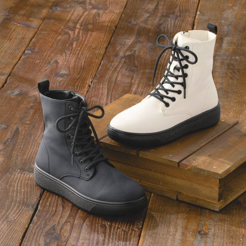 レディースボリュームソールブーツ(サイドファスナー付)【22.0～25.5cm