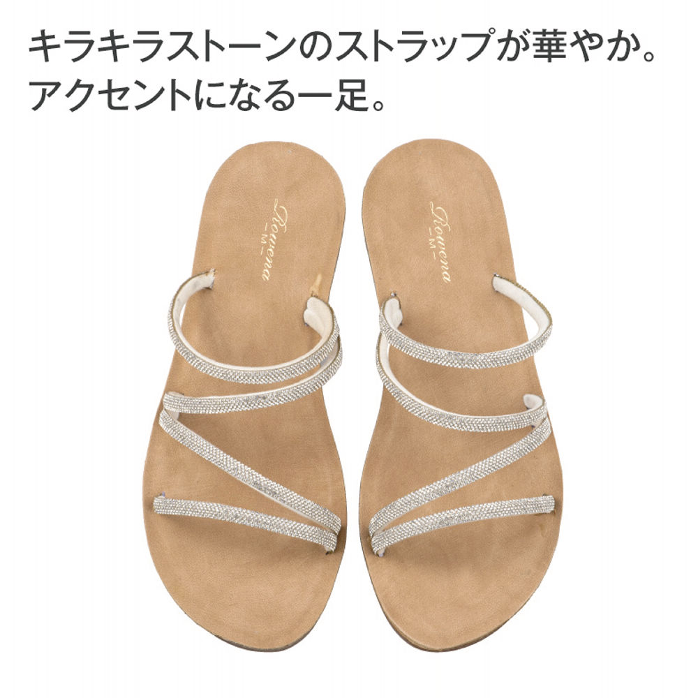 レディースキラキラ素材ストラップサンダル【22.0～25.5cm対応