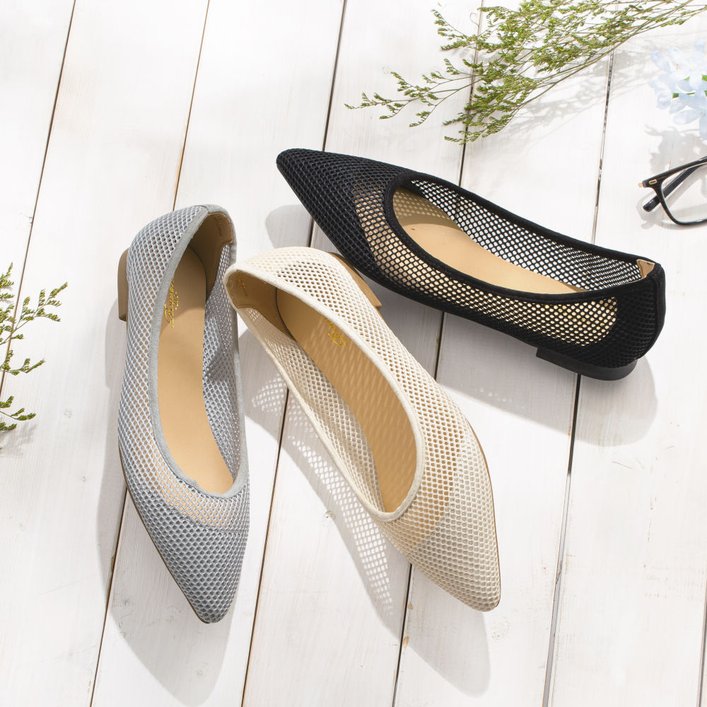 レディースメッシュポインテッドトゥパンプス【22.5～25.0cm