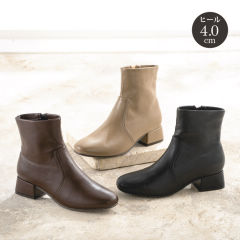 レディースストレッチショート丈ブーツ(やわらかアッパー)【22.0～25.5cm対応】ヒール4.0cm