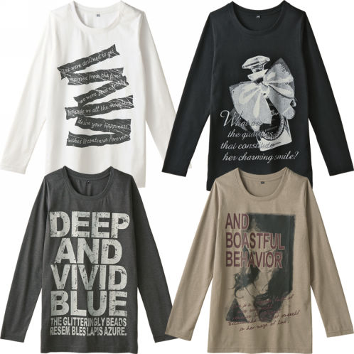 体操 無駄 シャンパン 長袖 プリント T シャツ レディース Sun Seed Jp